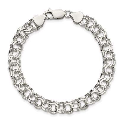 7 Inch Sterling Silver 7.6mm Double Link Charm Bracelet