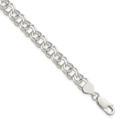 7 Inch Sterling Silver 7.6mm Double Link Charm Bracelet