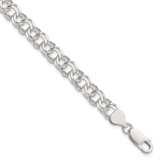 7 Inch Sterling Silver 7.6mm Double Link Charm Bracelet