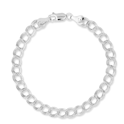 8 Inch Sterling Silver 6mm Semi-Solid Double Link Charm Bracelet