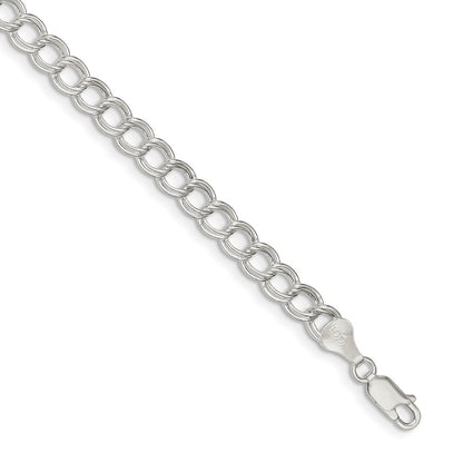 8 Inch Sterling Silver 6mm Semi-Solid Double Link Charm Bracelet