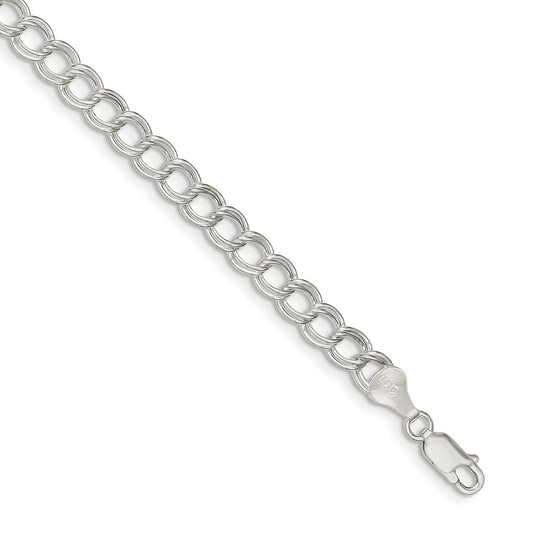 8 Inch Sterling Silver 6mm Semi-Solid Double Link Charm Bracelet