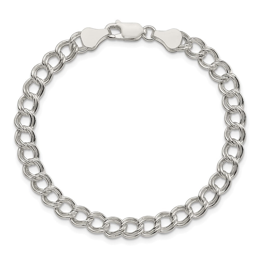 7 Inch Sterling Silver 6mm Semi-Solid Double Link Charm Bracelet