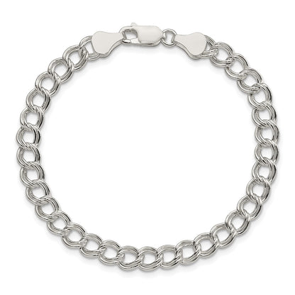 7 Inch Sterling Silver 6mm Semi-Solid Double Link Charm Bracelet