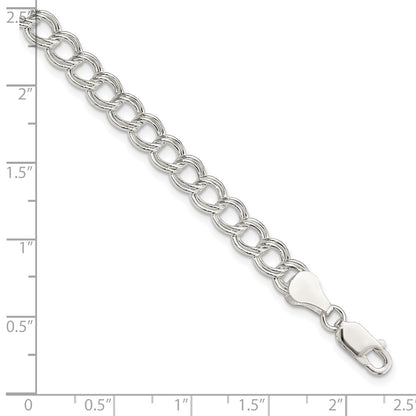 7 Inch Sterling Silver 6mm Semi-Solid Double Link Charm Bracelet