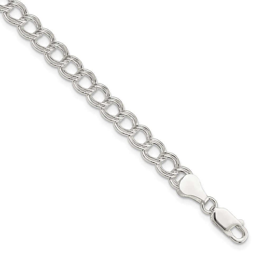 7 Inch Sterling Silver 6mm Semi-Solid Double Link Charm Bracelet