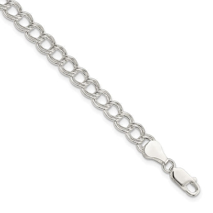 7 Inch Sterling Silver 6mm Semi-Solid Double Link Charm Bracelet