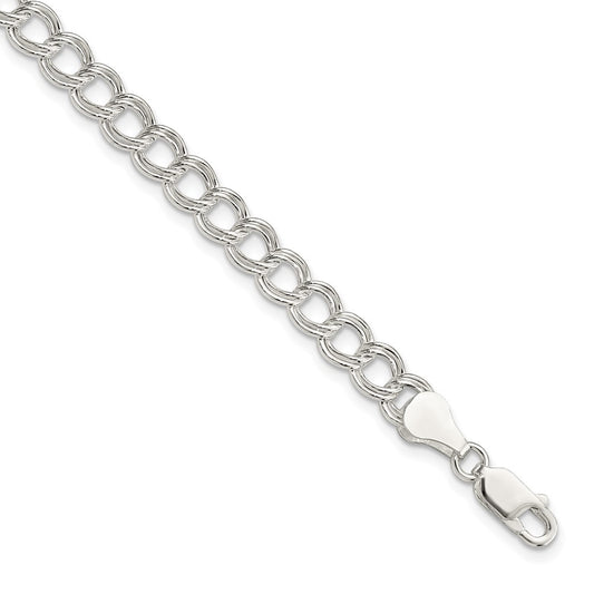 7 Inch Sterling Silver 6mm Semi-Solid Double Link Charm Bracelet