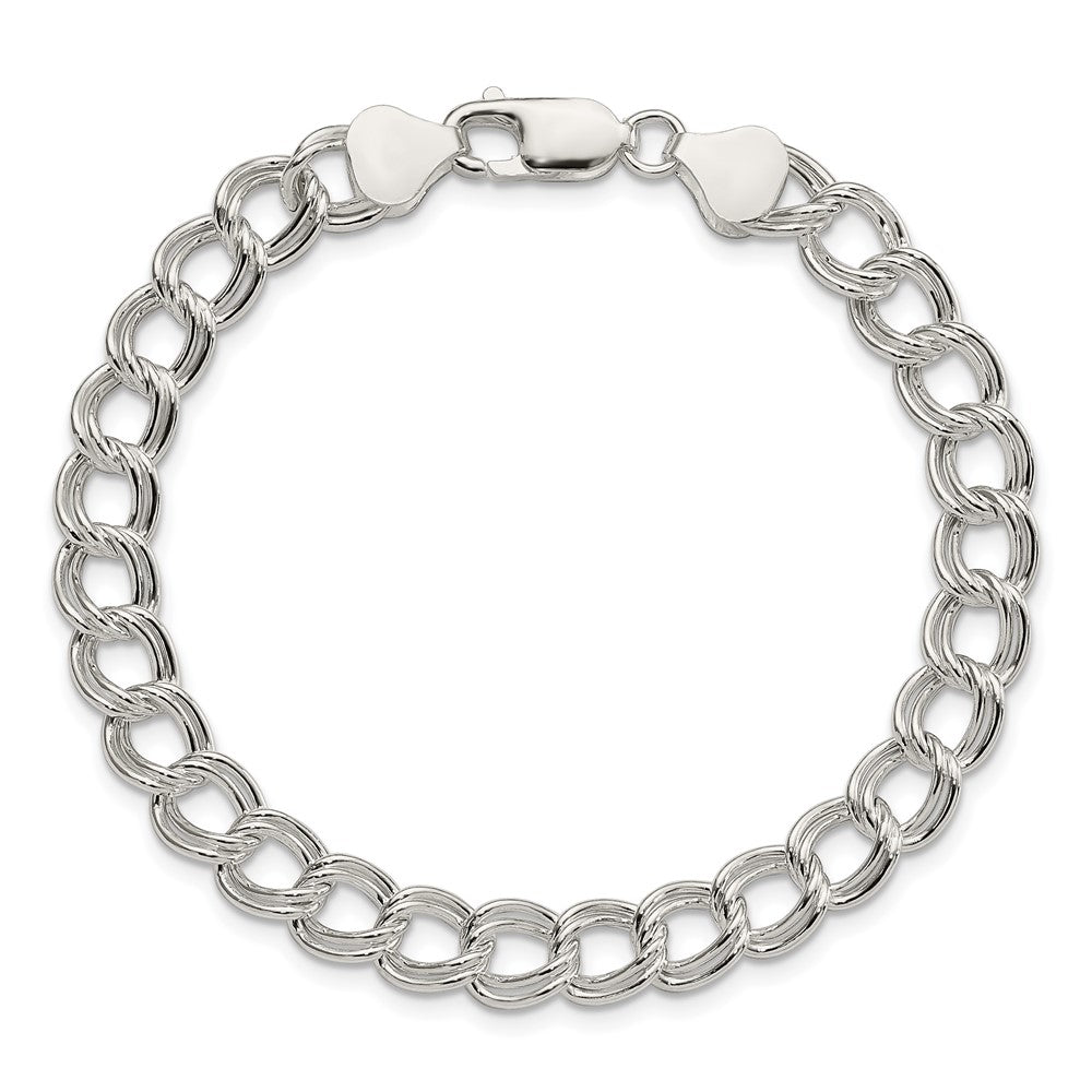 6.5 Inch Sterling Silver 7.5mm Semi-Solid Double Link Charm Bracelet