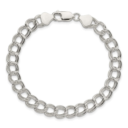 7.5 Inch Sterling Silver 7.5mm Semi-Solid Double Link Charm Bracelet