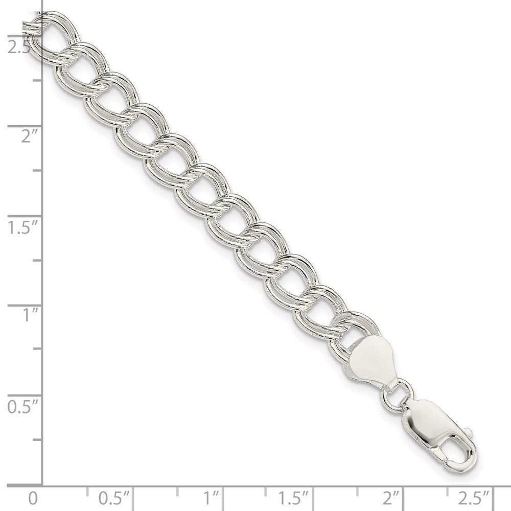 7.5 Inch Sterling Silver 7.5mm Semi-Solid Double Link Charm Bracelet