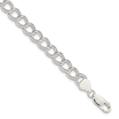6.5 Inch Sterling Silver 7.5mm Semi-Solid Double Link Charm Bracelet