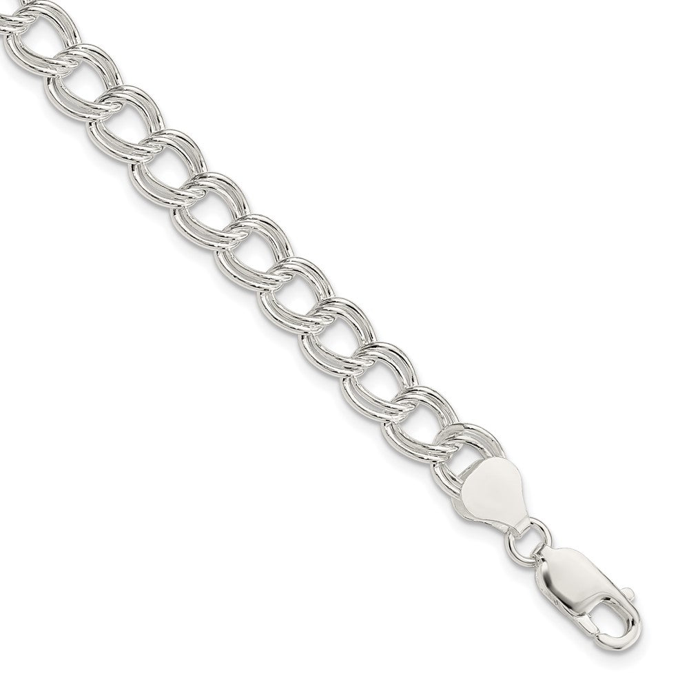7.5 Inch Sterling Silver 7.5mm Semi-Solid Double Link Charm Bracelet