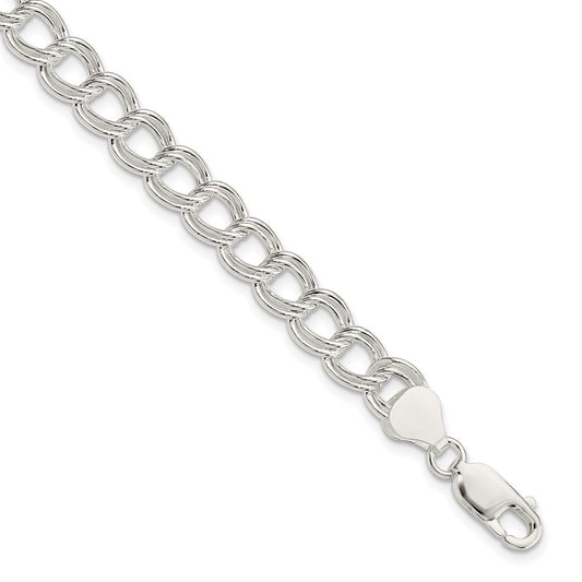 7.5 Inch Sterling Silver 7.5mm Semi-Solid Double Link Charm Bracelet
