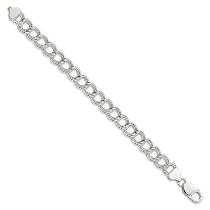 7.5 Inch Sterling Silver 10.5mm Semi-Solid Double Link Charm Bracelet