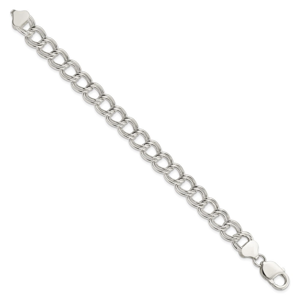 8.5 Inch Sterling Silver 10.5mm Semi-Solid Double Link Charm Bracelet