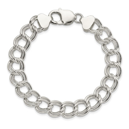 7.5 Inch Sterling Silver 10.5mm Semi-Solid Double Link Charm Bracelet