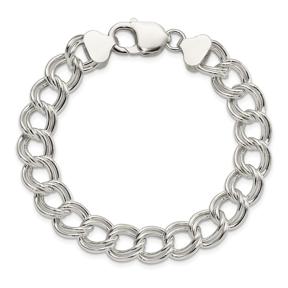 6.5 Inch Sterling Silver 10.5mm Semi-Solid Double Link Charm Bracelet