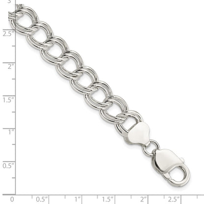 8.5 Inch Sterling Silver 10.5mm Semi-Solid Double Link Charm Bracelet