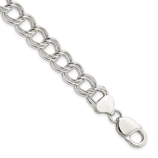 7.5 Inch Sterling Silver 10.5mm Semi-Solid Double Link Charm Bracelet