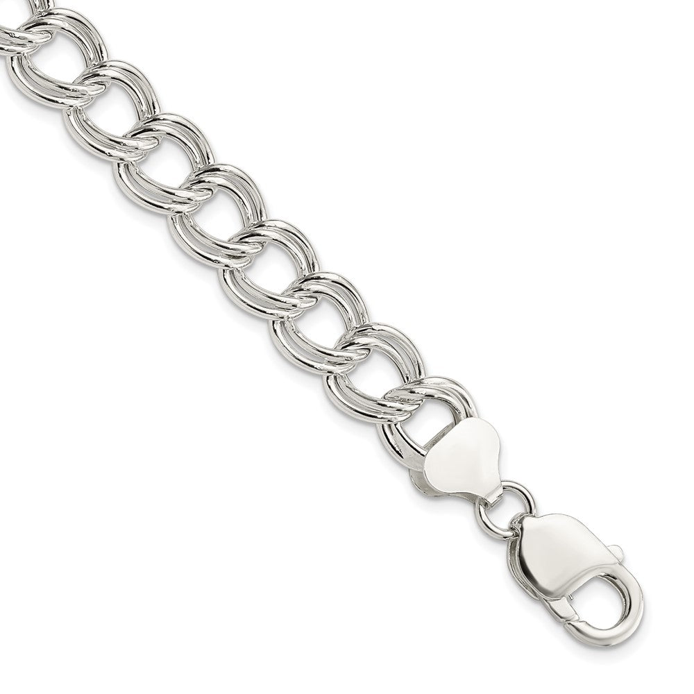 8.5 Inch Sterling Silver 10.5mm Semi-Solid Double Link Charm Bracelet
