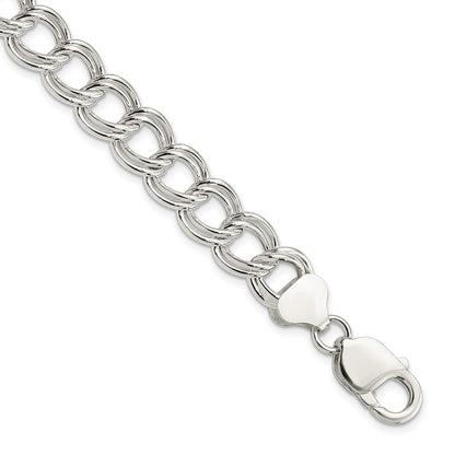 8.5 Inch Sterling Silver 10.5mm Semi-Solid Double Link Charm Bracelet