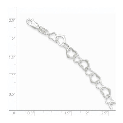7.5 Inch Sterling Silver Hearts Bracelet