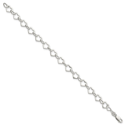 7.5 Inch Sterling Silver Hearts Bracelet
