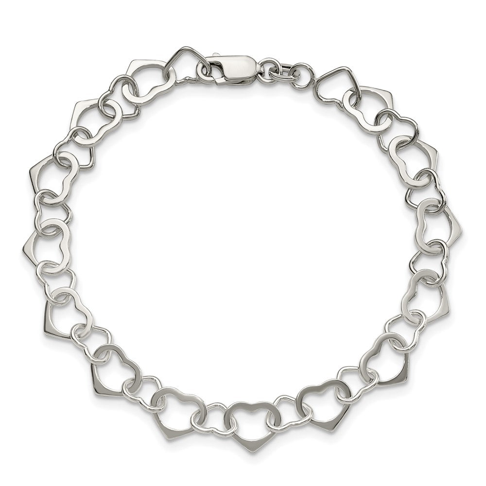 7.5 Inch Sterling Silver Hearts Bracelet