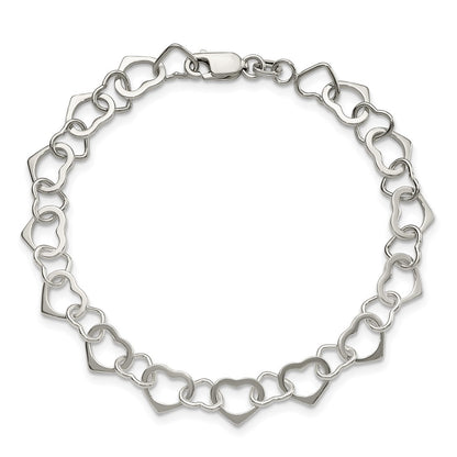 7.5 Inch Sterling Silver Hearts Bracelet