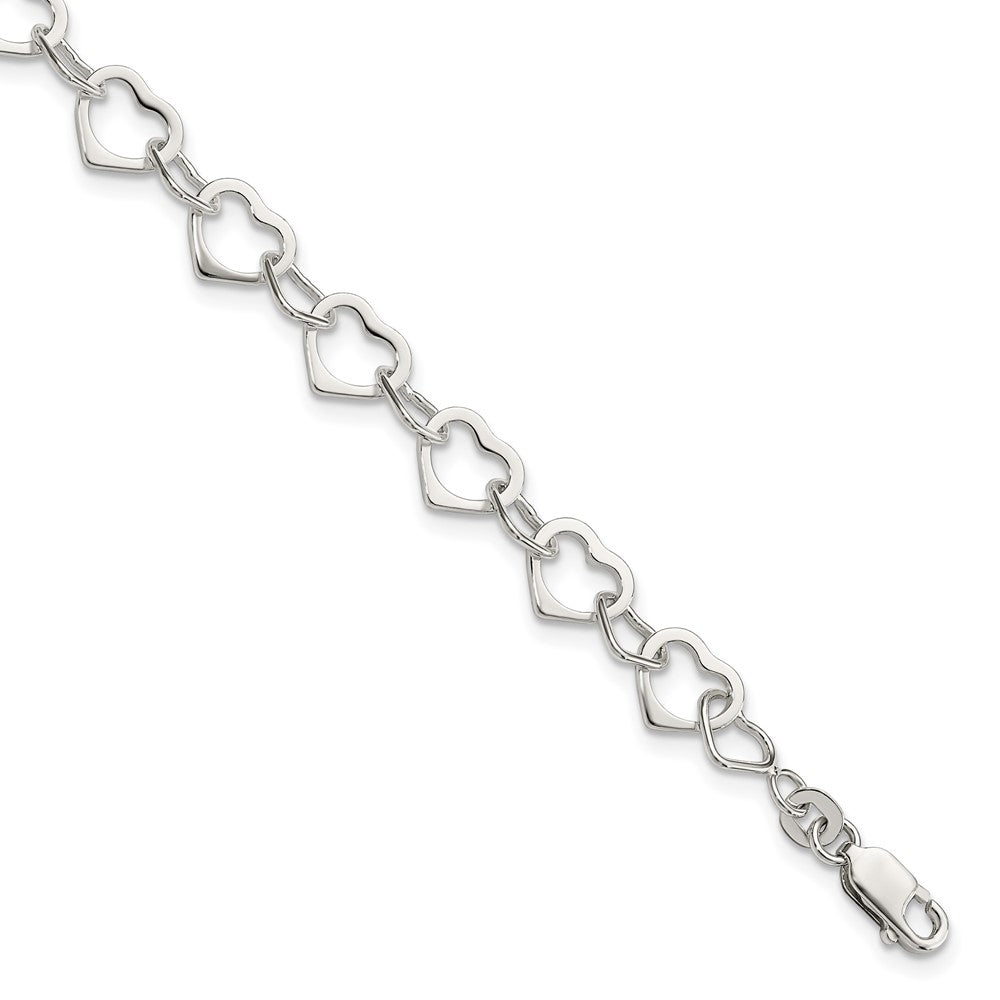 7.5 Inch Sterling Silver Hearts Bracelet