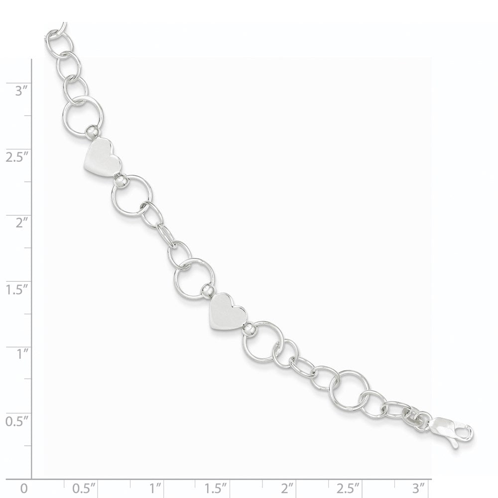7.5 Inch Sterling Silver Heart Bracelet