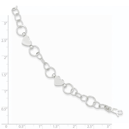 7.5 Inch Sterling Silver Heart Bracelet