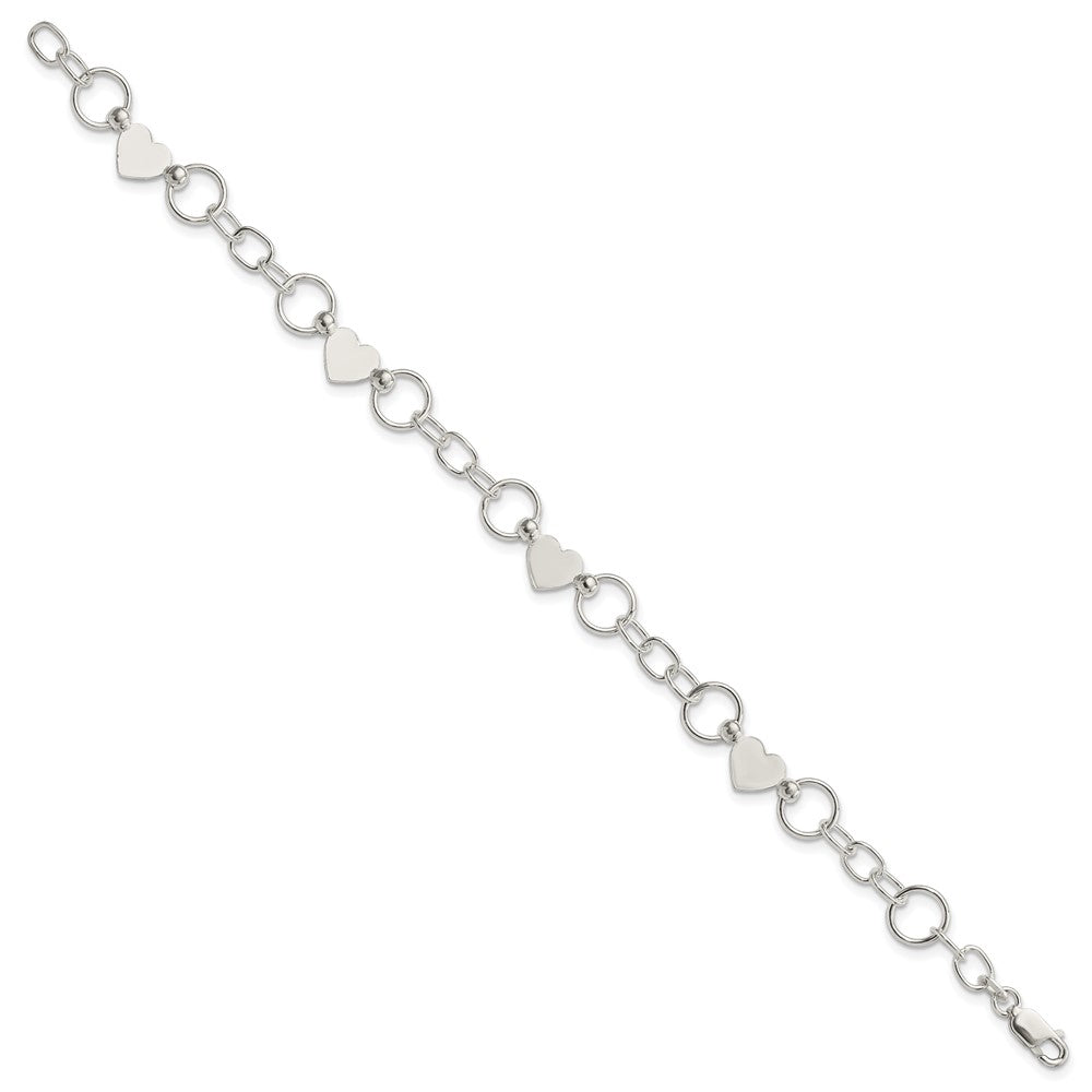 7.5 Inch Sterling Silver Heart Bracelet