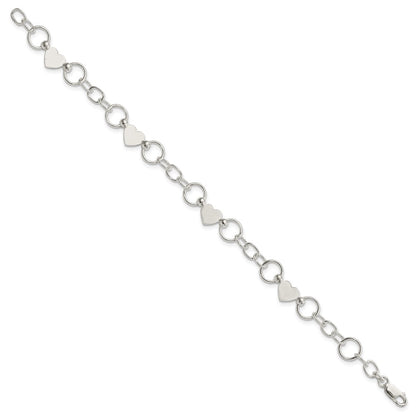 7.5 Inch Sterling Silver Heart Bracelet