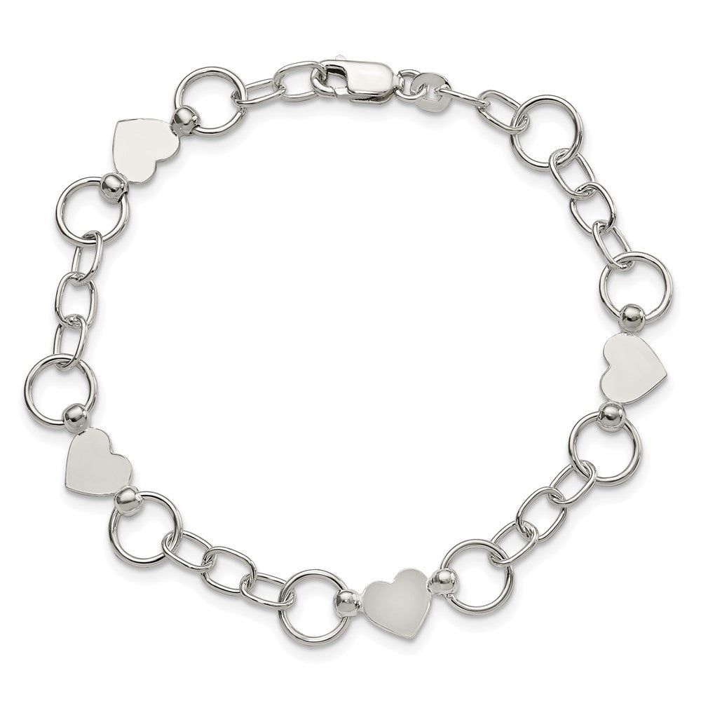 7.5 Inch Sterling Silver Heart Bracelet