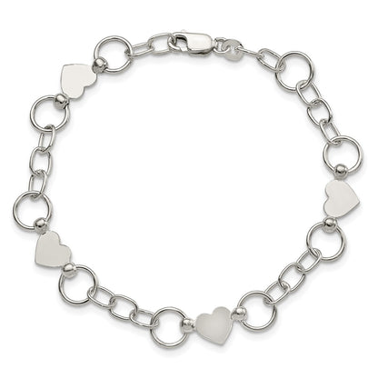 7.5 Inch Sterling Silver Heart Bracelet