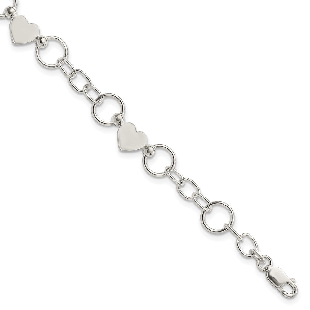 7.5 Inch Sterling Silver Heart Bracelet