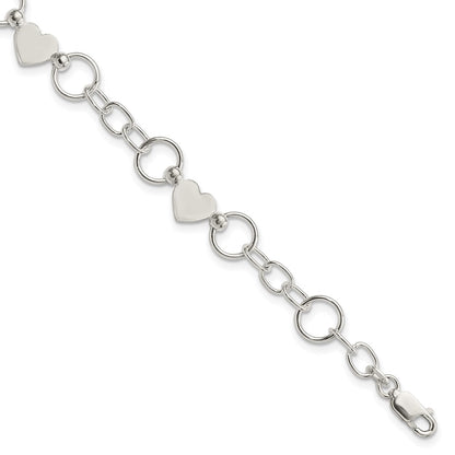 7.5 Inch Sterling Silver Heart Bracelet