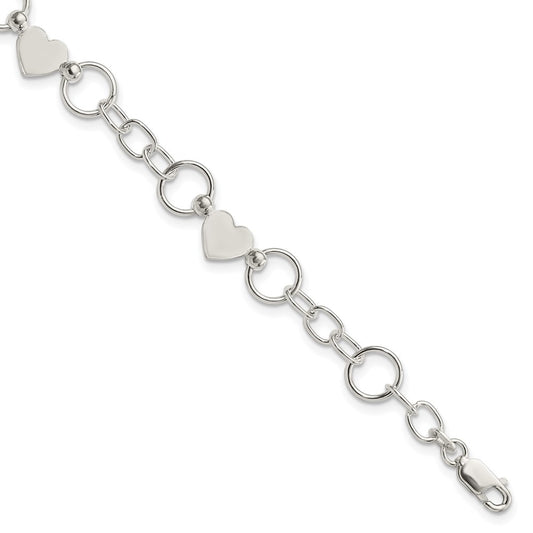 7.5 Inch Sterling Silver Heart Bracelet