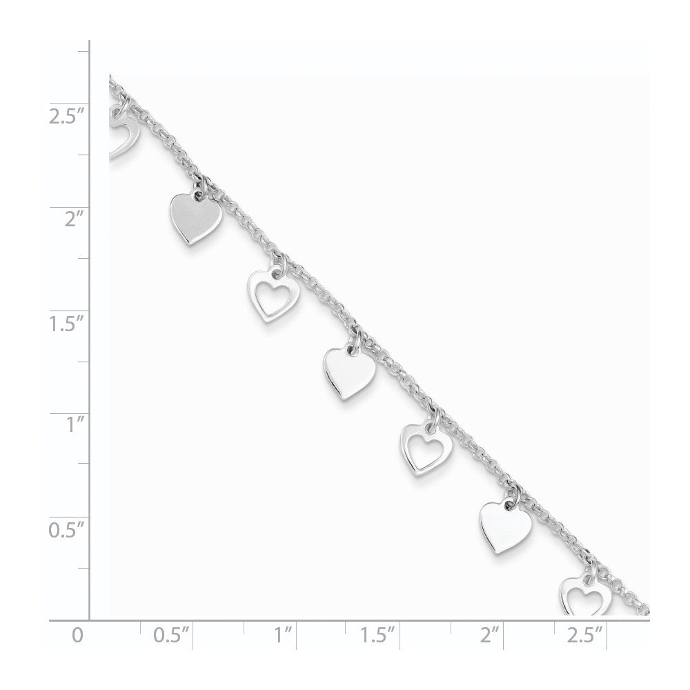 7.5 Inch Sterling Silver W/ Hearts Bracelet