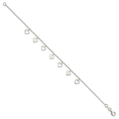 7.5 Inch Sterling Silver W/ Hearts Bracelet