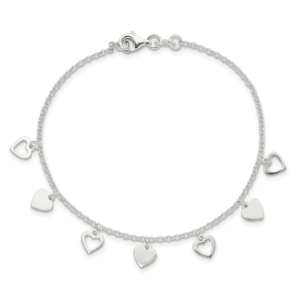 7.5 Inch Sterling Silver W/ Hearts Bracelet