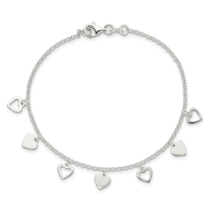 7.5 Inch Sterling Silver W/ Hearts Bracelet