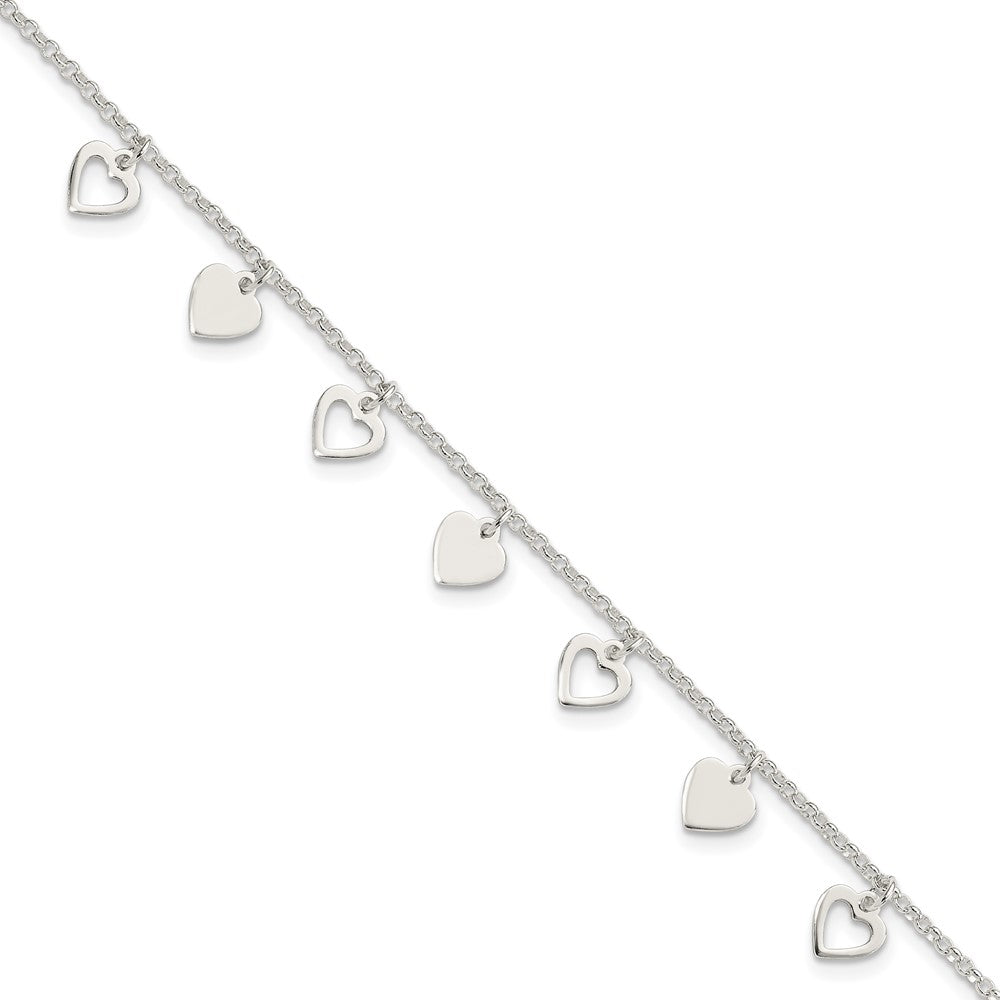 7.5 Inch Sterling Silver W/ Hearts Bracelet