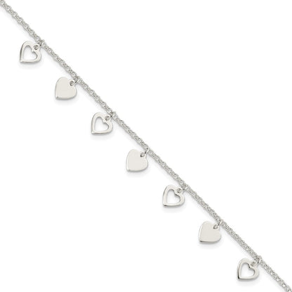 7.5 Inch Sterling Silver W/ Hearts Bracelet