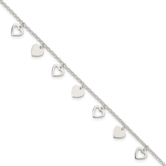 7.5 Inch Sterling Silver W/ Hearts Bracelet
