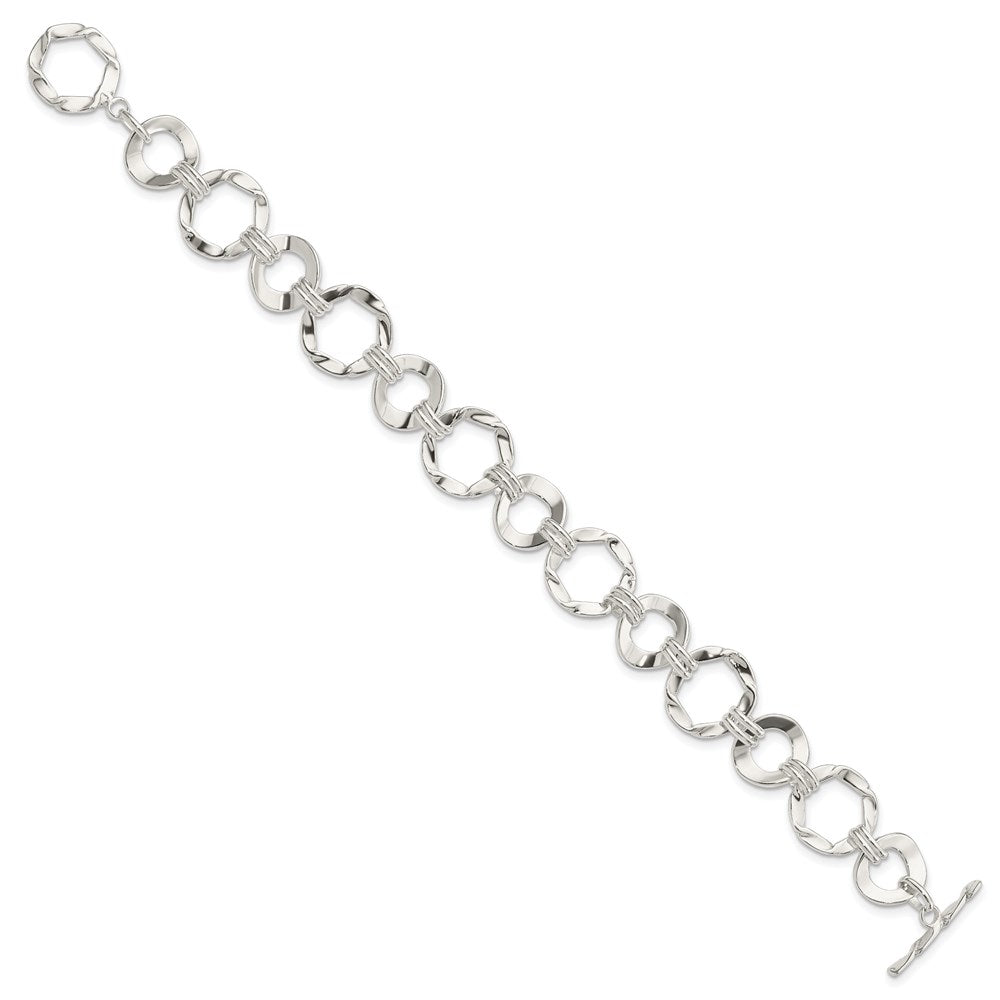 7.5 Inch Sterling Silver Fancy Circle Link Bracelet