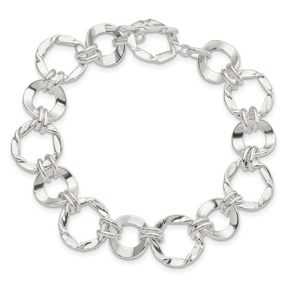 7.5 Inch Sterling Silver Fancy Circle Link Bracelet