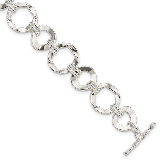 7.5 Inch Sterling Silver Fancy Circle Link Bracelet
